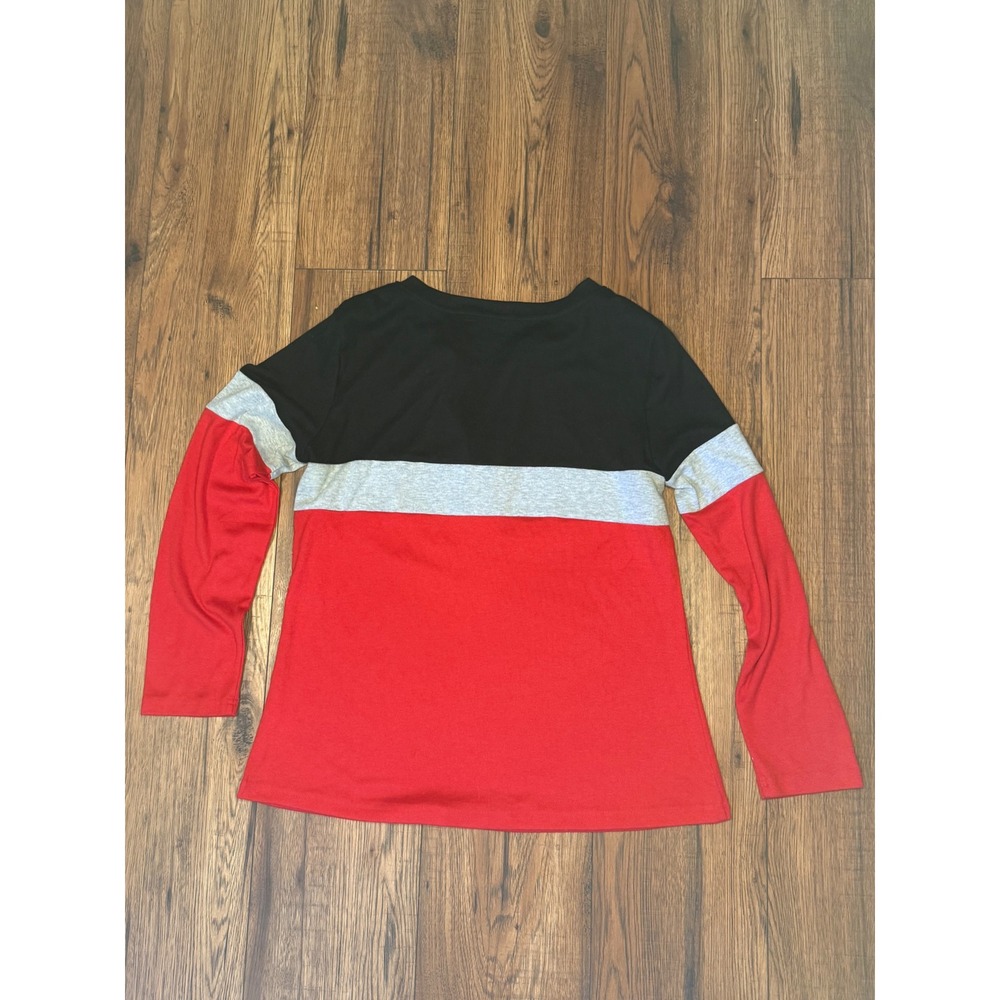 Orandesigne Womens Colorblock Half Zip Long Sleeve Top Black Grey Red Large - Picture 5 of 5